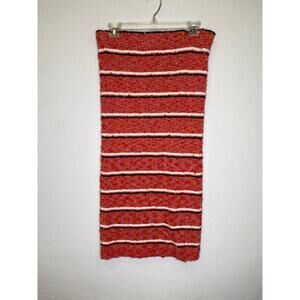 Ann Taylor Boucle Knit Midi Straight Striped Skirt NWT Sz M Stretchy Cotton Pink